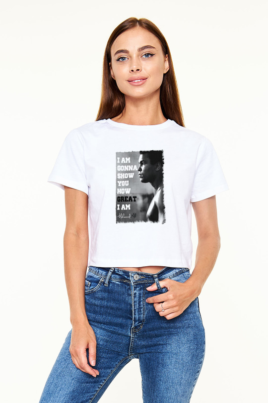Muhammed Ali Beyaz Croptop Tişört