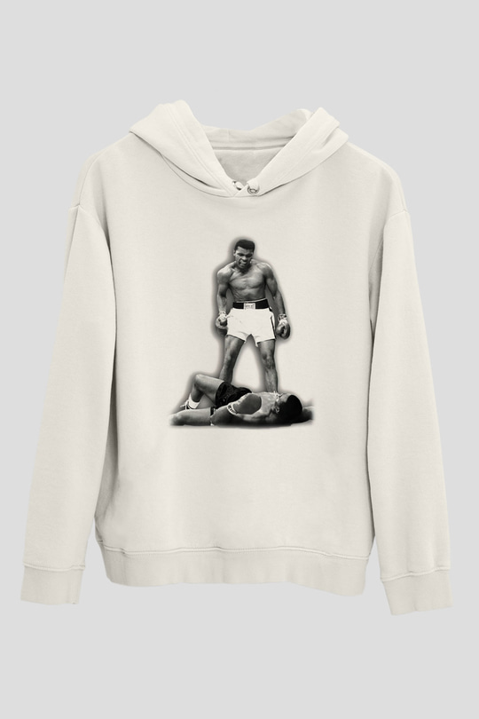 Muhammed Ali Beyaz Unisex Kapşonlu Sweatshirt