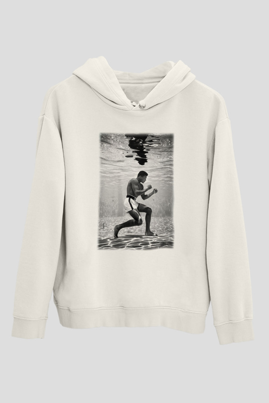 Muhammed Ali Beyaz Unisex Kapşonlu Sweatshirt