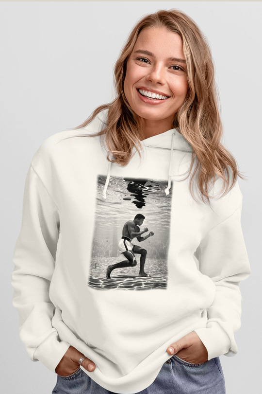 Muhammed Ali Beyaz Unisex Kapşonlu Sweatshirt