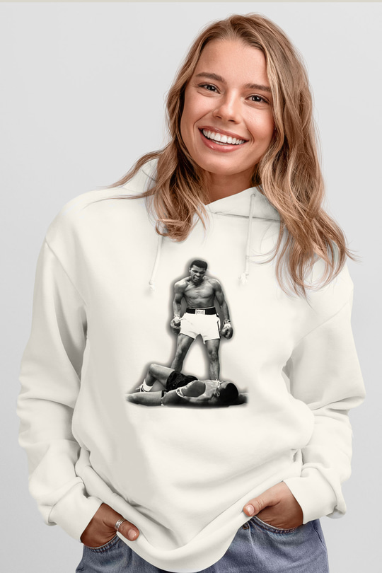 Muhammed Ali Beyaz Unisex Kapşonlu Sweatshirt