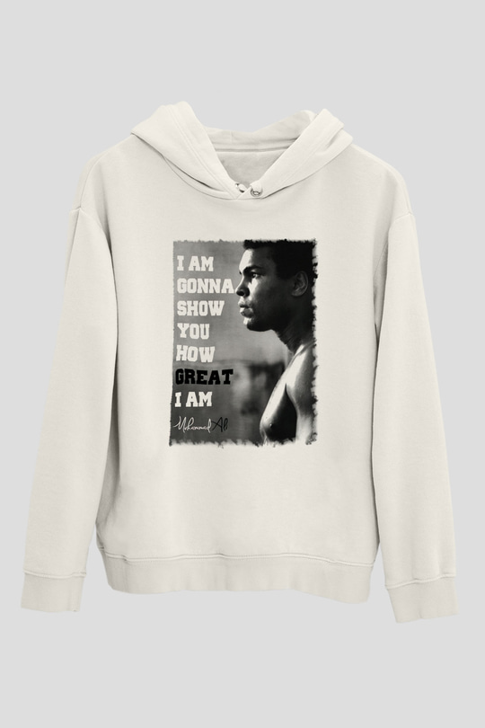 Muhammed Ali Beyaz Unisex Kapşonlu Sweatshirt