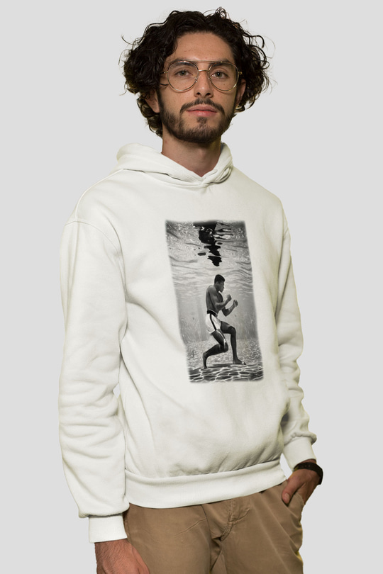 Muhammed Ali Beyaz Unisex Kapşonlu Sweatshirt