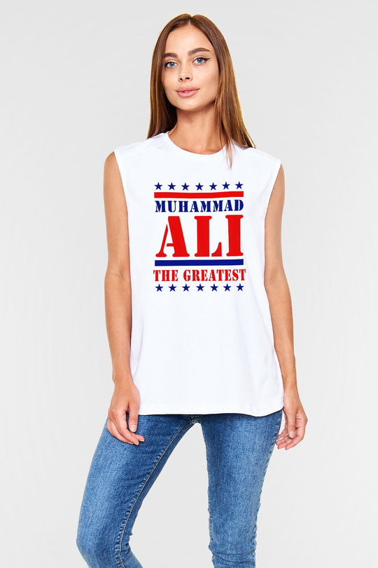 Muhammed Ali Beyaz Unisex Kolsuz Tişört