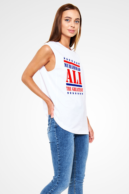 Muhammed Ali Beyaz Unisex Kolsuz Tişört