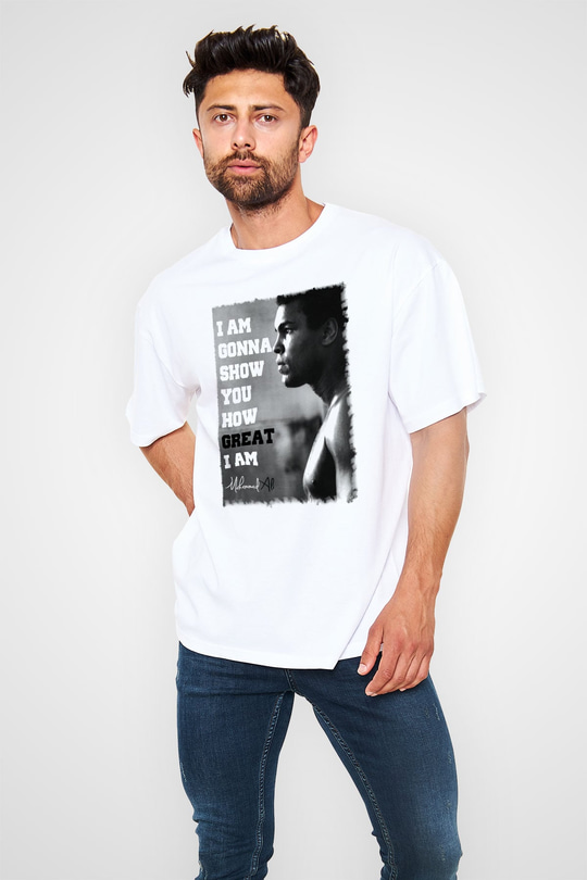 Muhammed Ali Beyaz Unisex Oversize Tişört T-Shirt