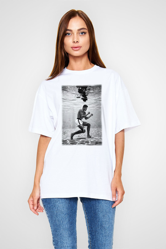 Muhammed Ali Beyaz Unisex Oversize Tişört T-Shirt