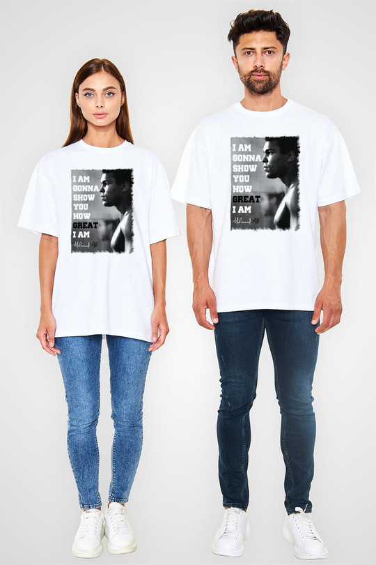 Muhammed Ali Beyaz Unisex Oversize Tişört T-Shirt