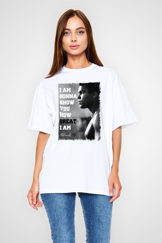 Muhammed Ali Beyaz Unisex Oversize Tişört T-Shirt