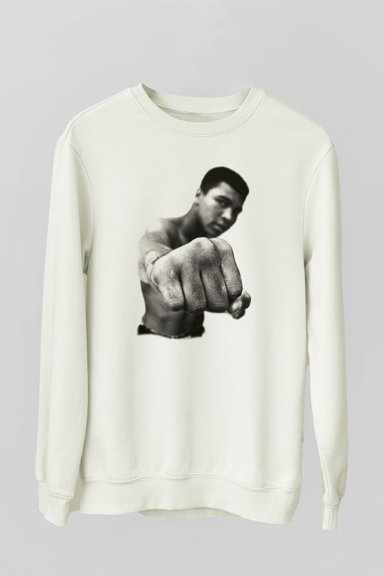 Muhammed Ali Beyaz Unisex Sweatshirt