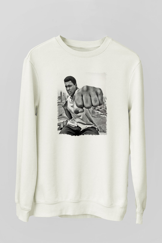 Muhammed Ali Beyaz Unisex Sweatshirt
