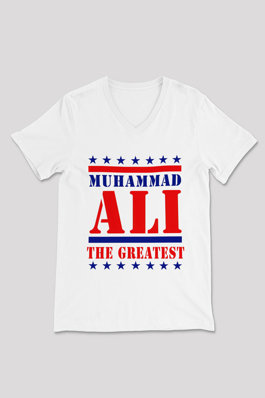 Muhammed Ali Beyaz Unisex V Yaka Tişört T-Shirt