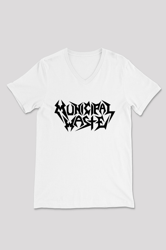 Municipal Waste Beyaz Unisex V Yaka Tişört T-Shirt