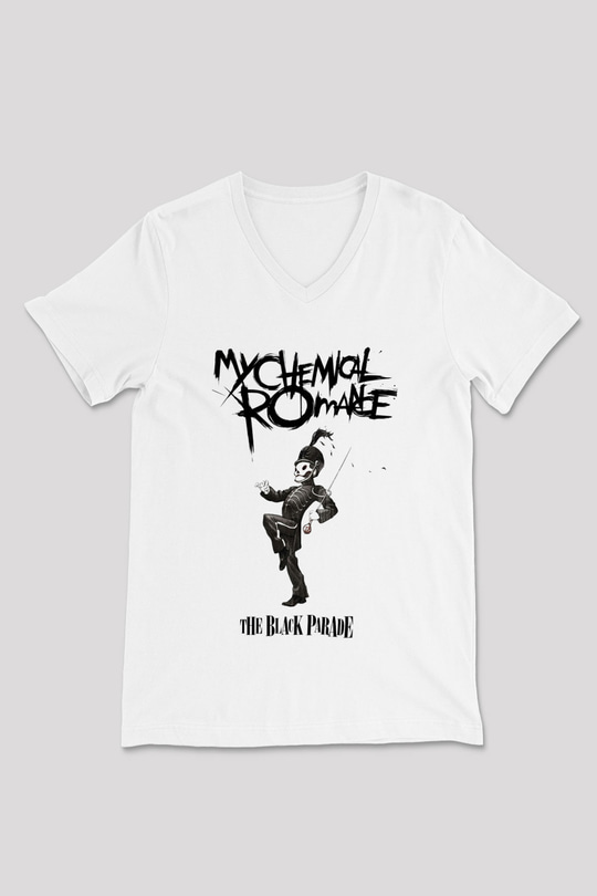 My Chemical Romance Beyaz Unisex V Yaka Tişört T-Shirt