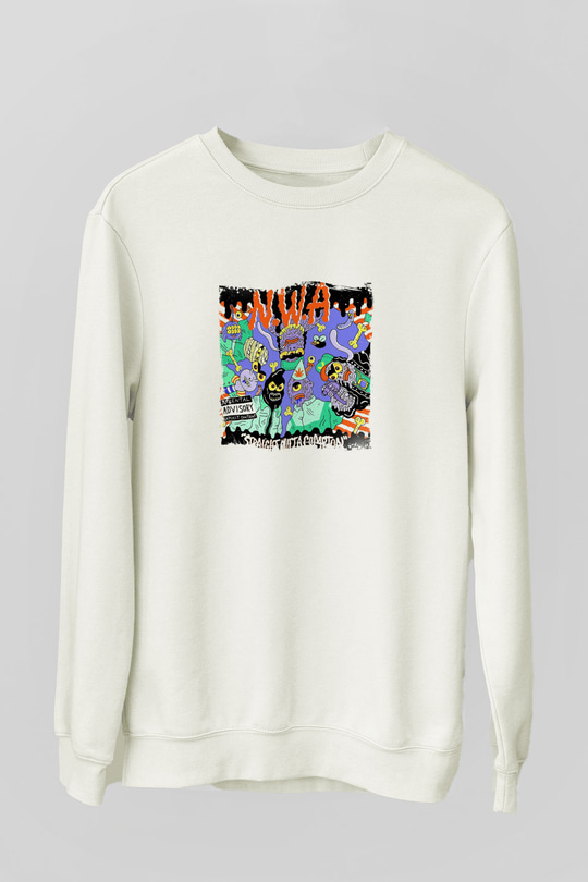 N.W.A Baskılı Unisex Beyaz Sweatshirt