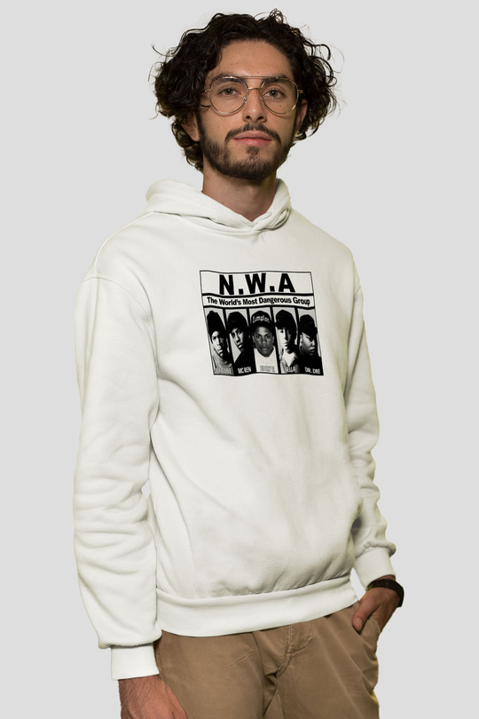 N.W.A Beyaz Unisex Kapşonlu Sweatshirt