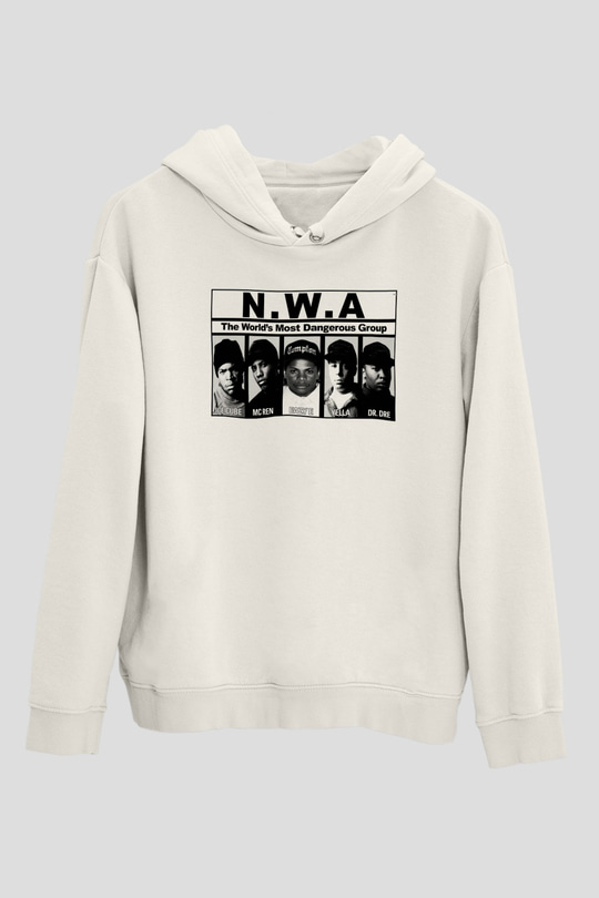 N.W.A Beyaz Unisex Kapşonlu Sweatshirt