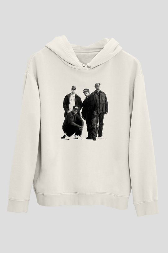 N.W.A Beyaz Unisex Kapüşonlu Sweatshirt