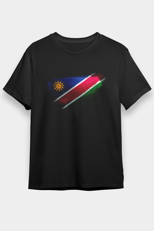 Namibya - Namibia Bayrağı Baskılı Unisex Siyah Tişört