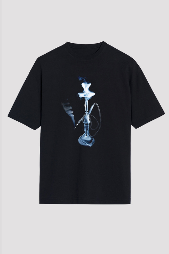 Nargile Siyah Unisex Oversize Tişört T-Shirt