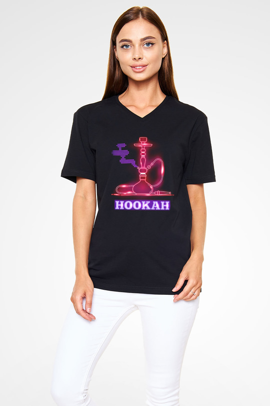 Nargile Siyah Unisex V Yaka Tişört