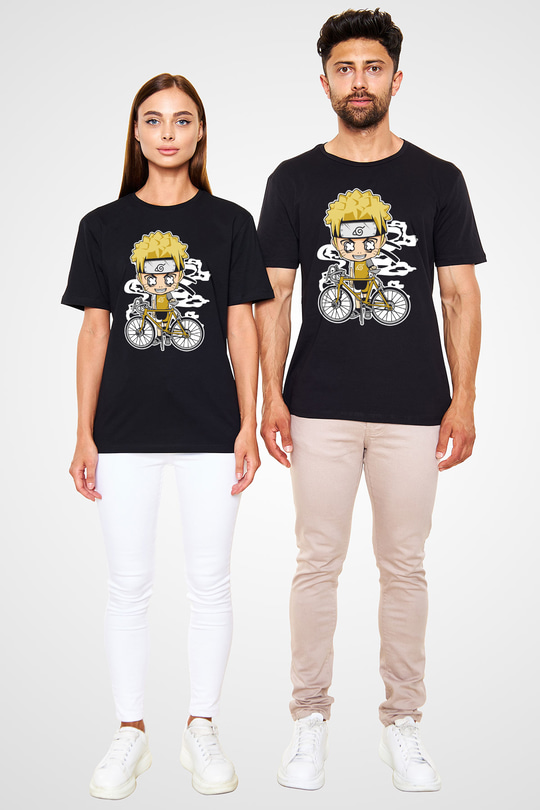Naruto Bicycle Baskılı Siyah Unisex Tshirt