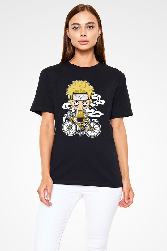 Naruto Bicycle Baskılı Siyah Unisex Tshirt