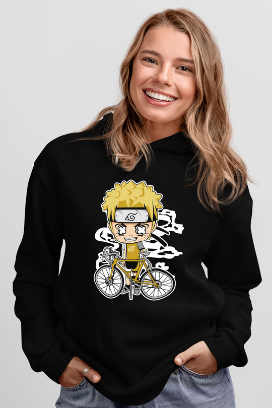 Naruto Bicycle Baskılı Siyah Unisex Tshirt