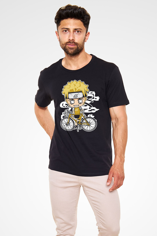 Naruto Bicycle Baskılı Siyah Unisex Tshirt