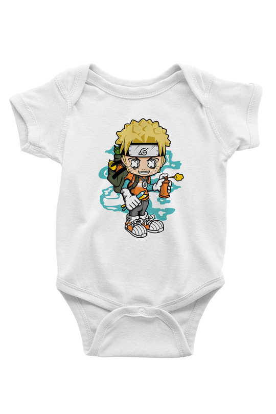 Naruto Bomber Baskılı Unisex Beyaz Bebek Body - Zıbın