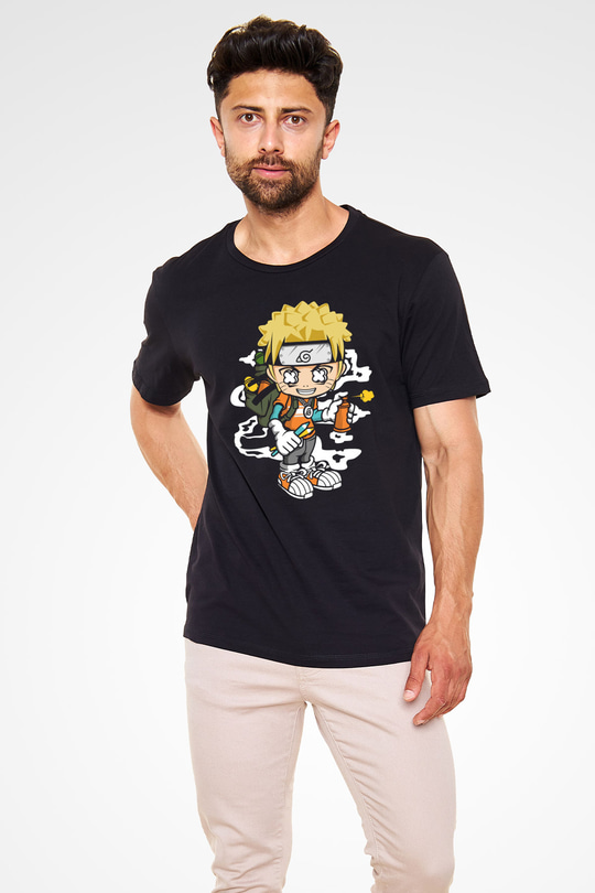 Naruto Bomber Baskılı Unisex Siyah Tshirt