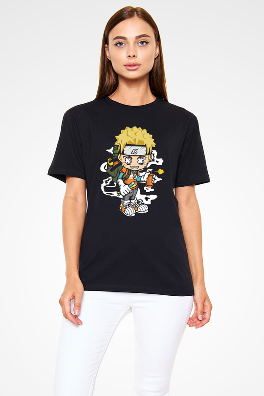 Naruto Bomber Baskılı Unisex Siyah Tshirt