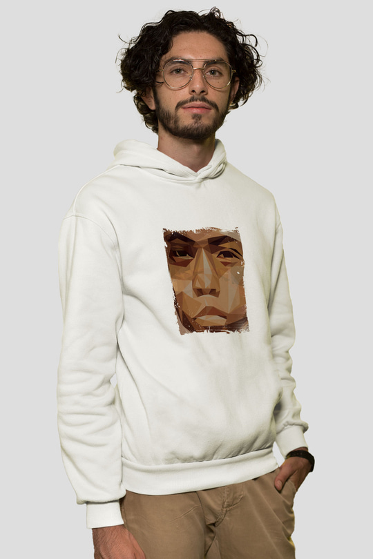 Nas Baskılı Unisex Beyaz Kapüşonlu Sweatshirt