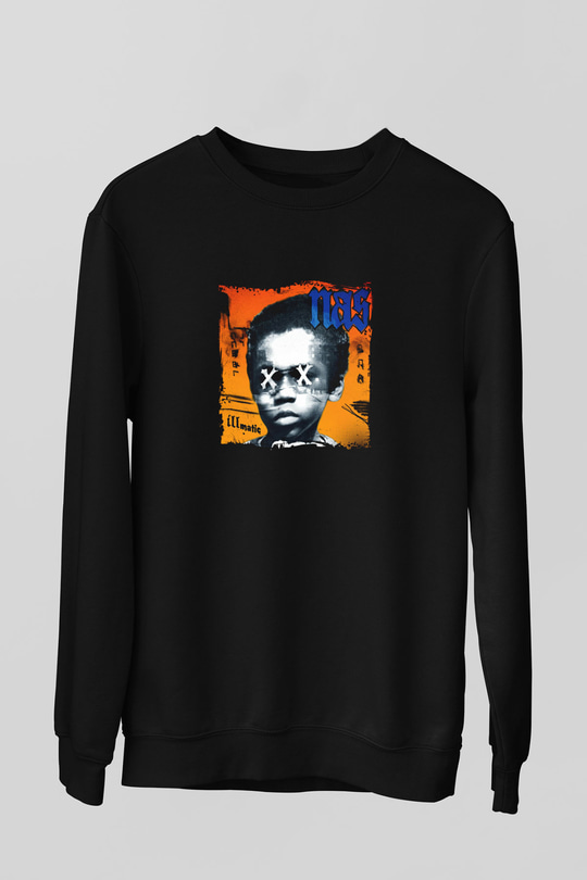 Nas Baskılı Unisex Siyah Sweatshirt