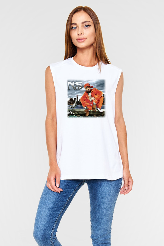 Nas Beyaz Unisex Kolsuz Tişört