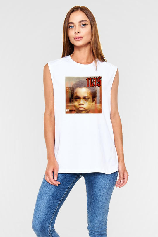 Nas Beyaz Unisex Kolsuz Tişört