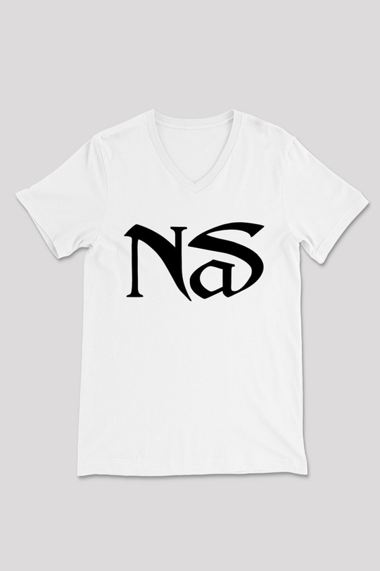 Nas Beyaz Unisex V Yaka Tişört T-Shirt