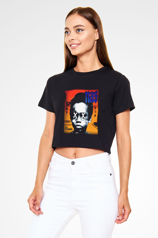 Nas Siyah Crop Top Tişört