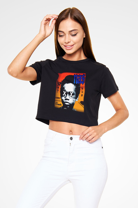 Nas Siyah Crop Top Tişört