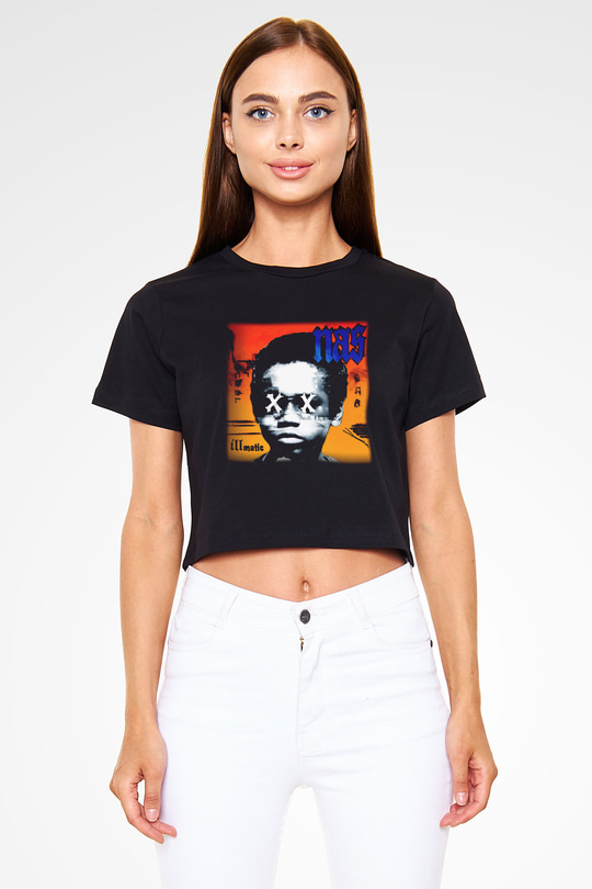 Nas Siyah Crop Top Tişört