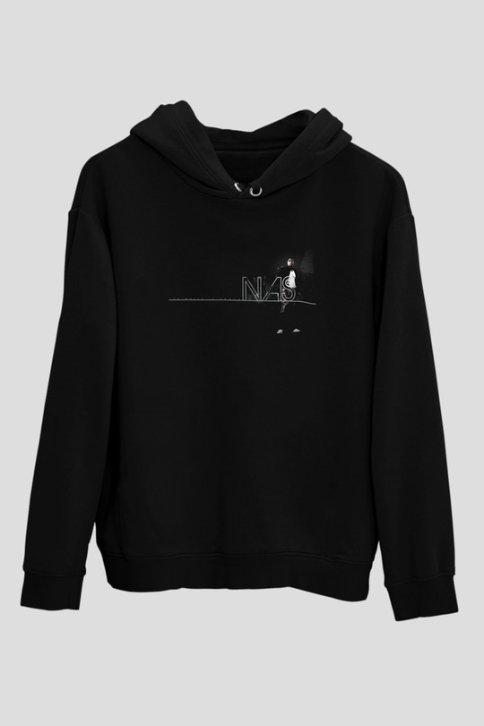 Nas Siyah Unisex Kapüşonlu Sweatshirt