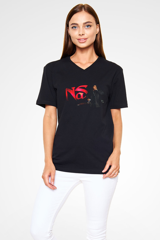 Nas Siyah Unisex V Yaka Tişört