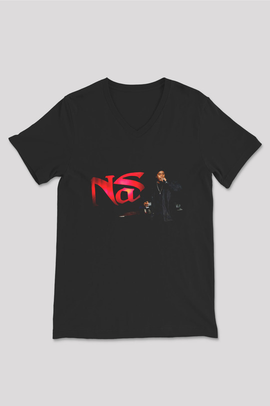 Nas Siyah Unisex V Yaka Tişört
