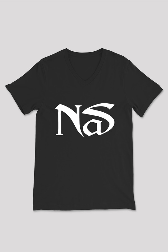 Nas Siyah Unisex V Yaka Tişört T-Shirt