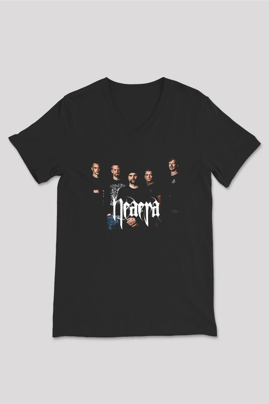 Neaera Baskılı Unisex Siyah V Yaka Tişört - Tshirt