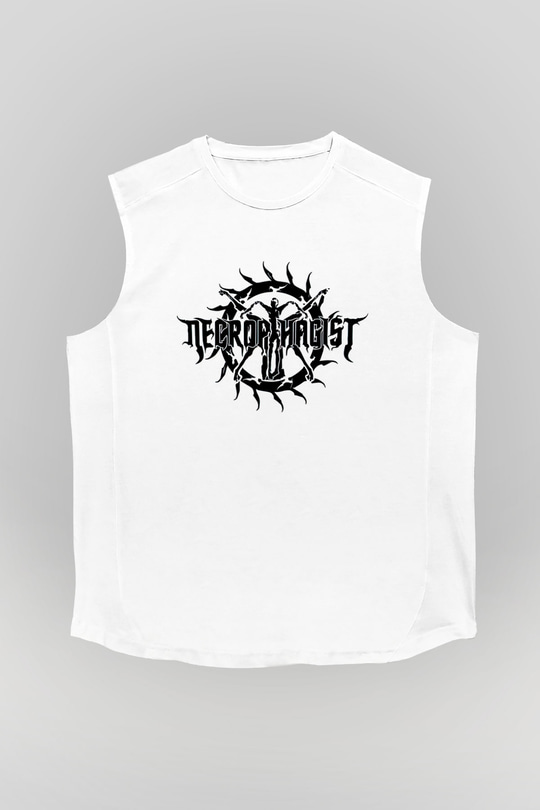 Necrophagist Baskılı Beyaz Unisex Kolsuz Tişört - Tshirt