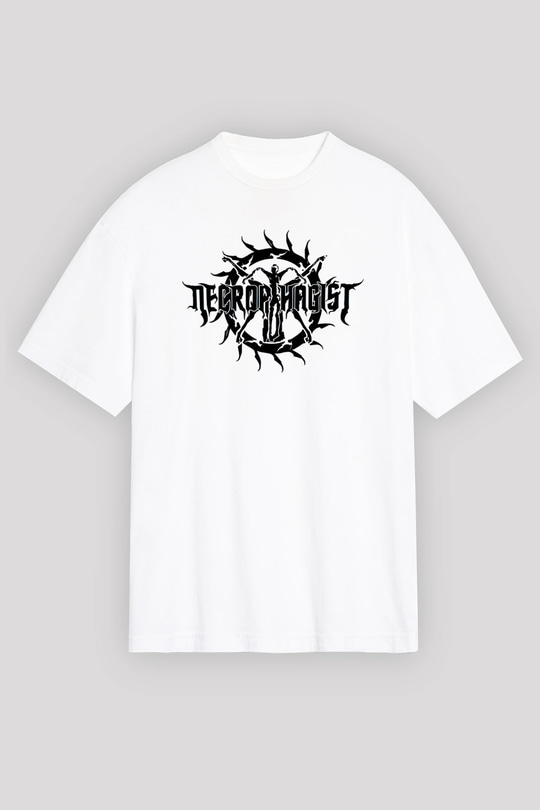 Necrophagist Baskılı Beyaz Unisex Oversize Tişört - Tshirt