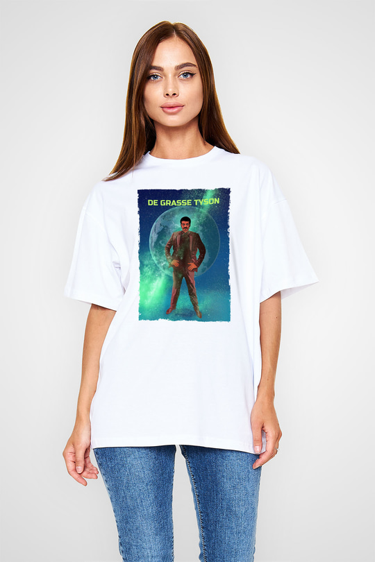 Neil De Grasse Tyson Baskılı Unisex Oversize Beyaz Tişört - Tshirt