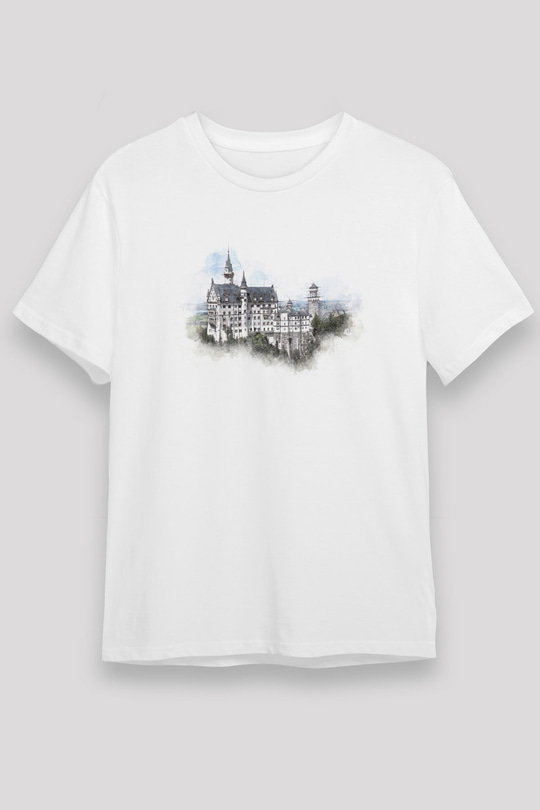 Neuschwanstein Şatosu Beyaz Unisex Tişört T-Shirt - TişörtFabrikası