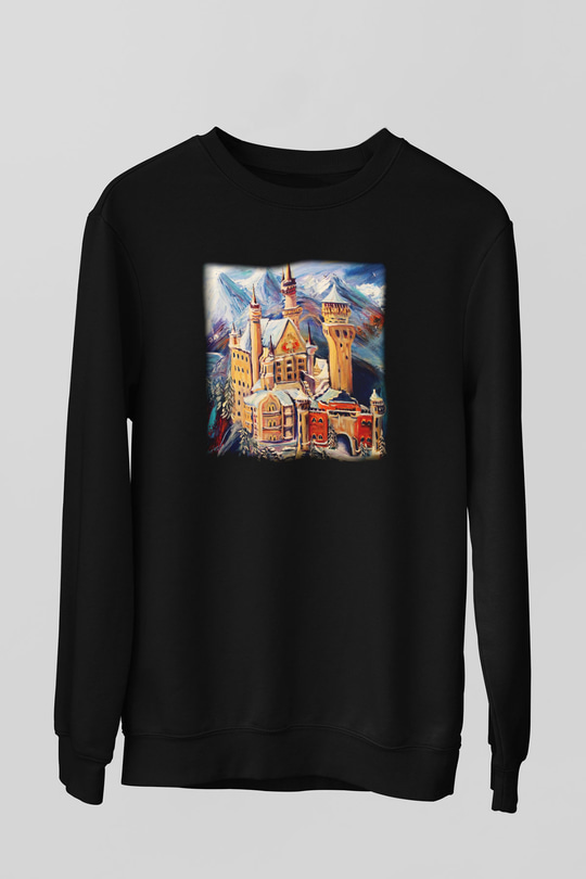Neuschwanstein Şatosu Siyah Unisex Sweatshirt